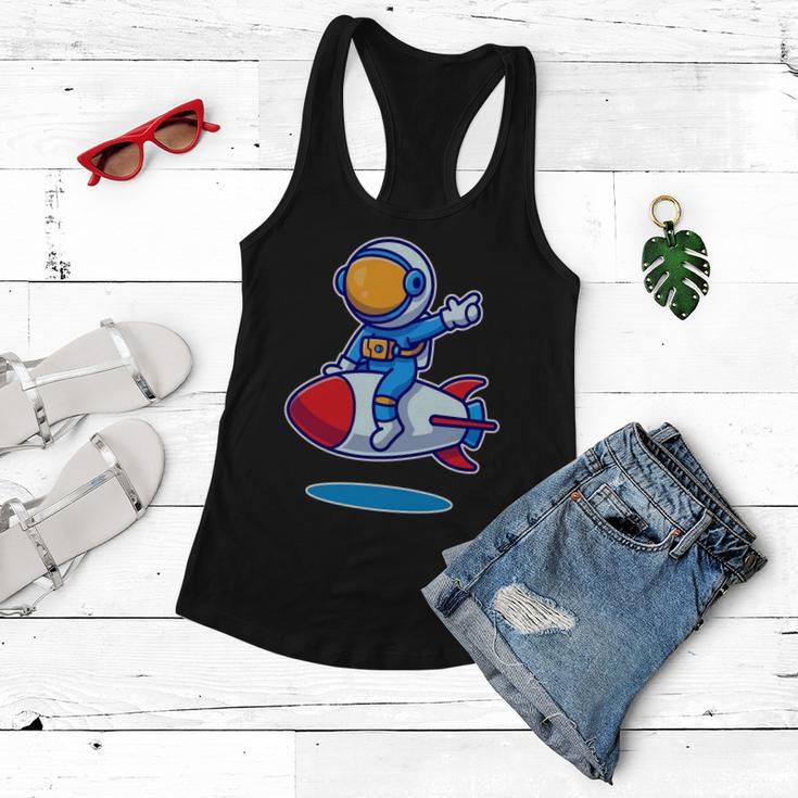 Cute Astronaut On Rocket Cartoon Women Flowy Tank