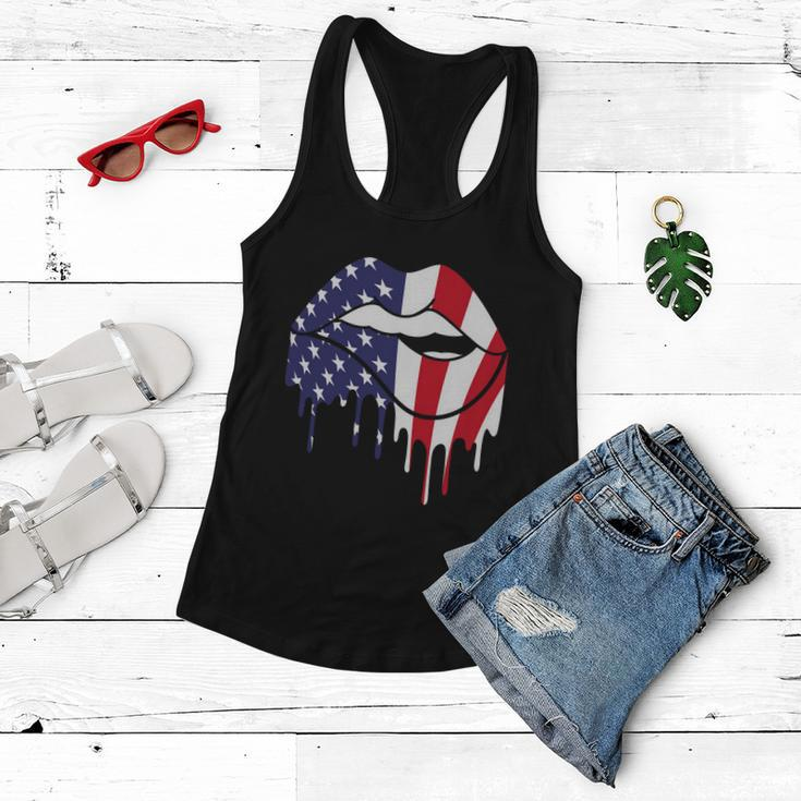 Cute Dripping Lips 4Th Of July Usa Flag Graphic Plus Size Women Flowy Tank