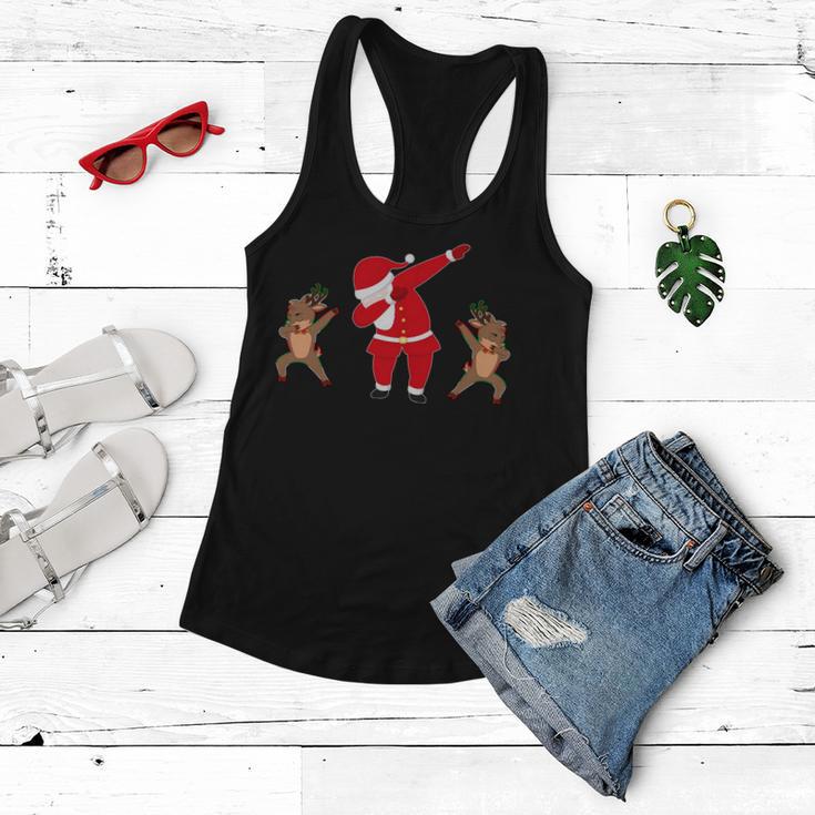 Dabbing Santa And Reindeer Funny Christmas Tshirt Women Flowy Tank