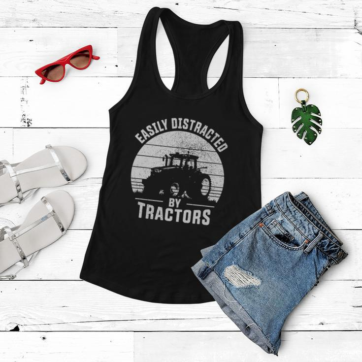 Easily Distracted By Tractors Farmer Tractor Funny Farming Tshirt Women Flowy Tank