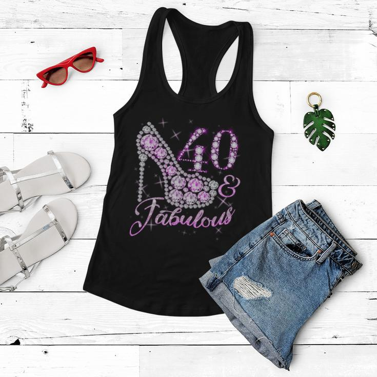Fabulous & 40 Sparkly Shiny Heel 40Th Birthday Tshirt Women Flowy Tank