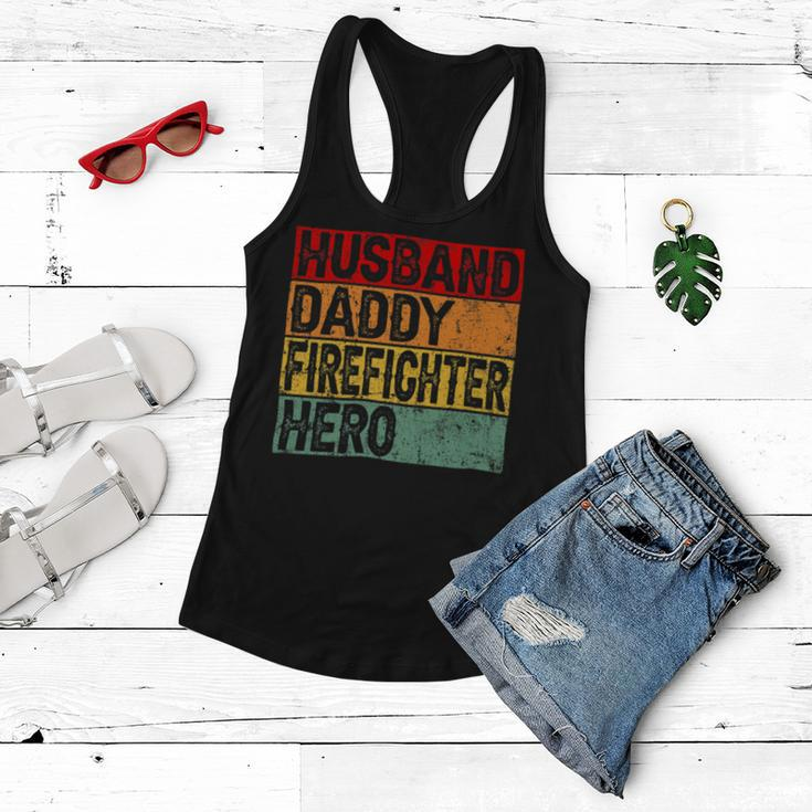 Firefighter Retro Vintage Husband Daddy Firefighter Fathers Day Dad Women Flowy Tank