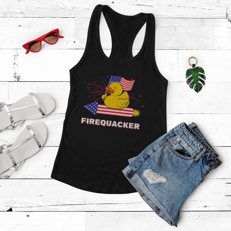 Fourth Of July Usa Patriotic Firecracker Rubber Duck Gift Women Flowy Tank