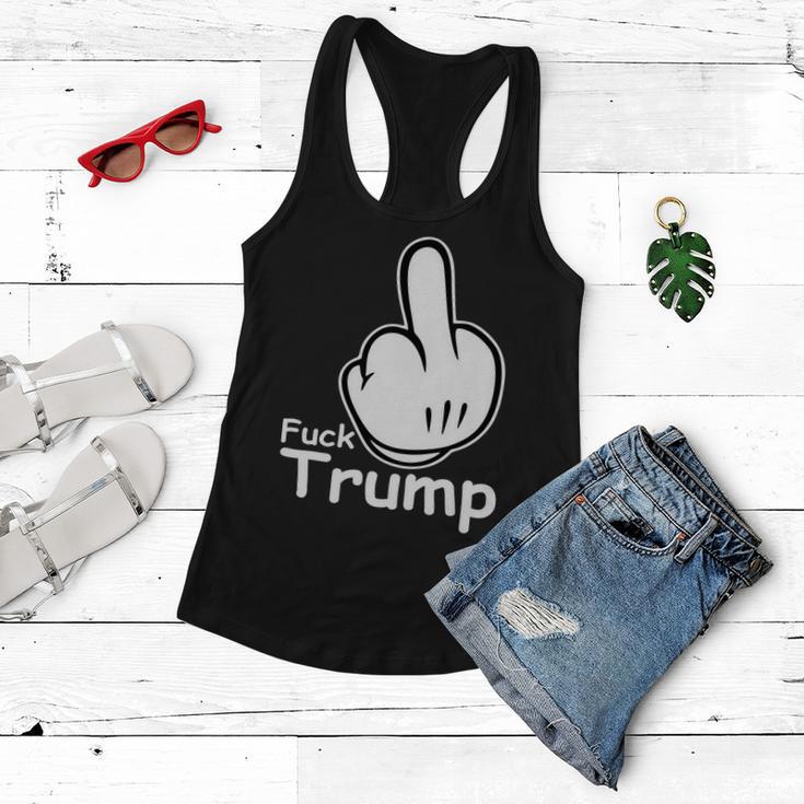 Fuck Trump Cartoon Middle Finger Resist Anti Trump Tshirt Women Flowy Tank