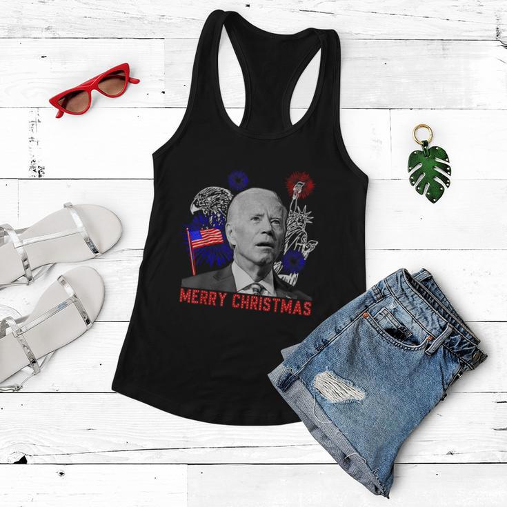 Funny Joe Biden Happy Christmas In July Usa Flag V3 Women Flowy Tank