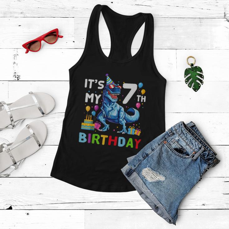 Funny Kids Its My 7Th Birthday Gift Happy 7 Year Trex Gift Women Flowy Tank