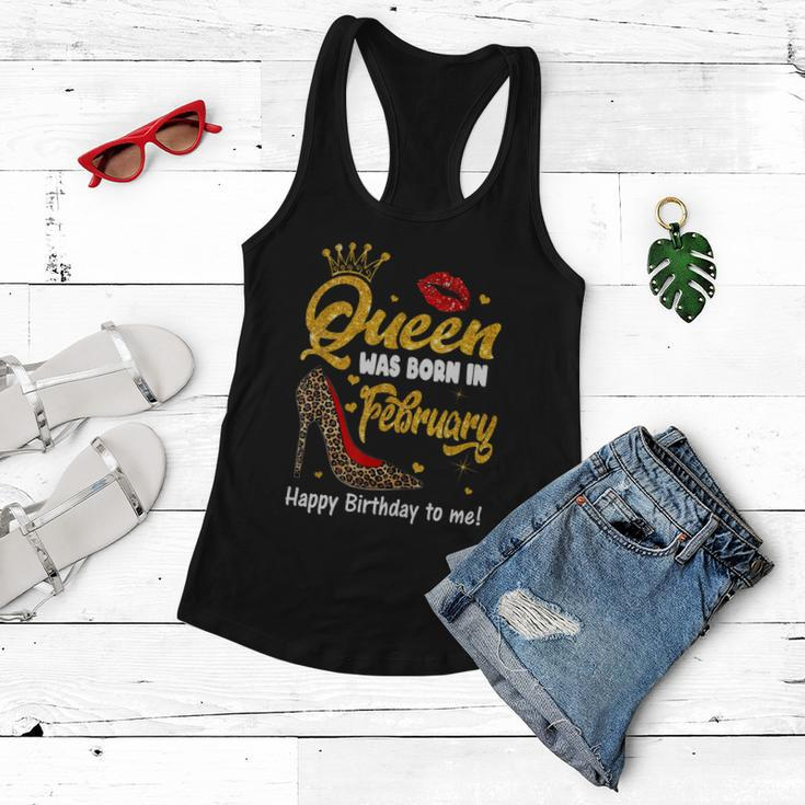 Funny Queen Was Born In February Happy Birthday To Me Leopard Shoe Gift Women Flowy Tank