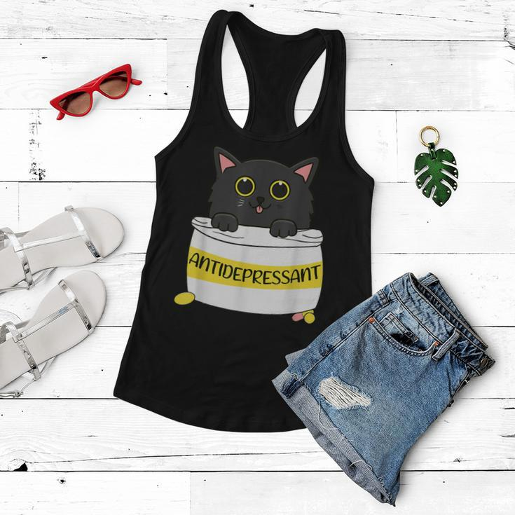 Fur Antidepressant Cute Black Cat Illustration Pet Lover Women Flowy Tank