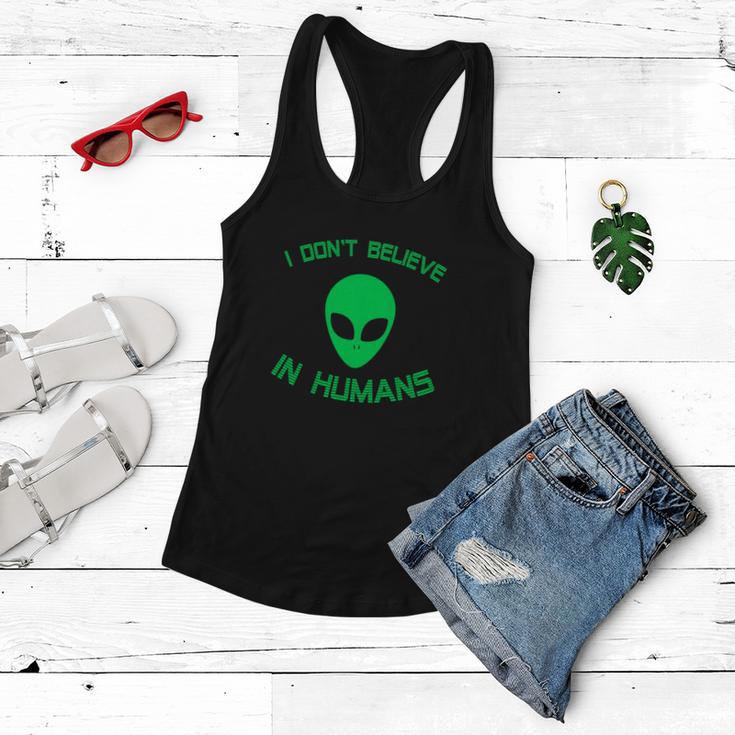 Green Alien I Dont Believe In Humans Funny Women Flowy Tank