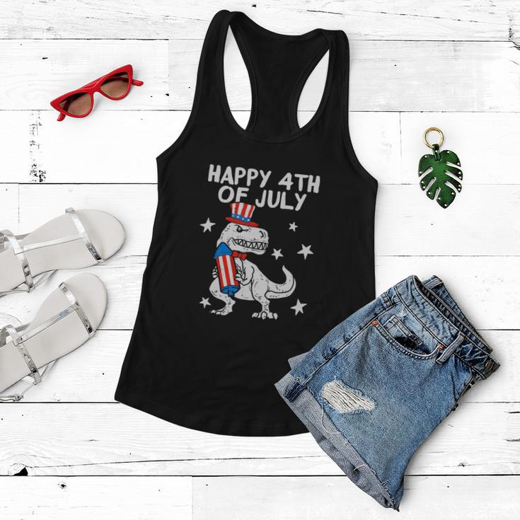 Happy 4Th Of July Cute Trex Dinosaur Usa Flag Women Flowy Tank