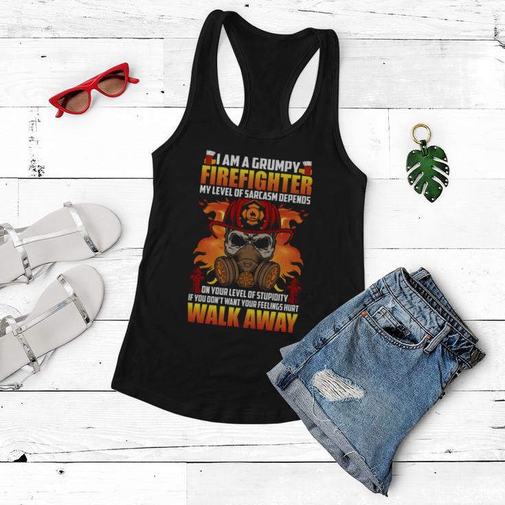 I Am A Grumpy Firefighter My Level Of Sarcarsm Depends Thin Red Line Women Flowy Tank