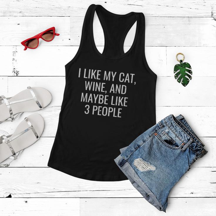 I Like My Cat Wine & Maybe 3 People Funny Pet Women Flowy Tank