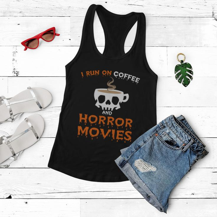 I Run On Coffee Horror Movies Halloween Quote Women Flowy Tank