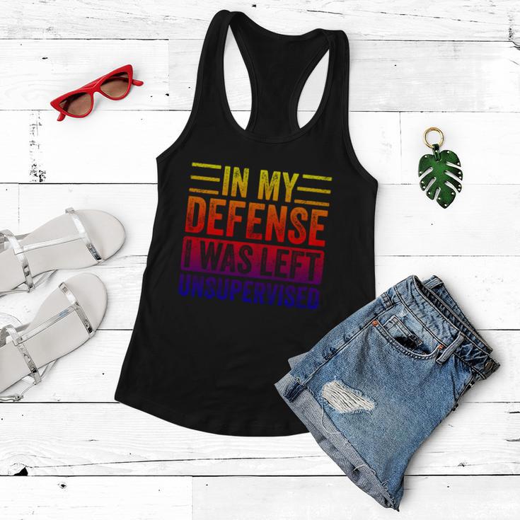 In My Defense I Was Left Unsupervised Funny Retro Vintage Gift Women Flowy Tank