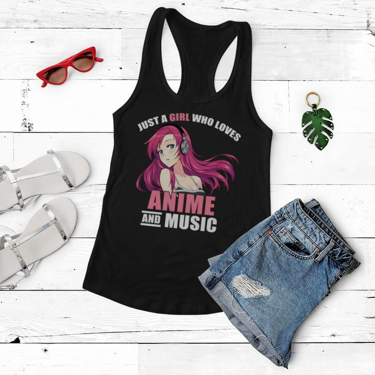 Just A Girl Who Like Anime And Music Funny Anime Women Flowy Tank