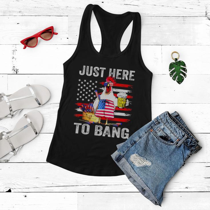 Just Here To Bang Usa Flag Chicken Beer Firework 4Th Of July Women Flowy Tank