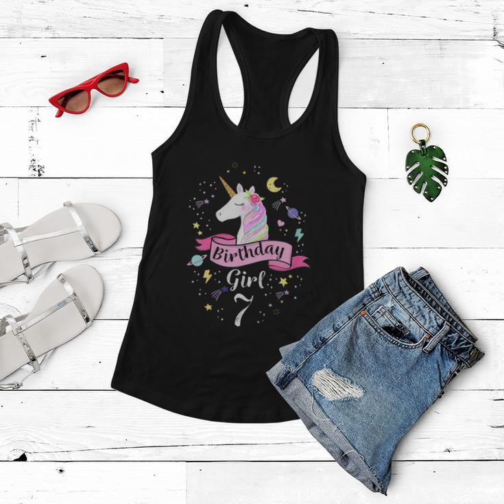 Kids 7 Year Old Girl Birthday Unicorn Shirt 7Th Birthday Women Flowy Tank