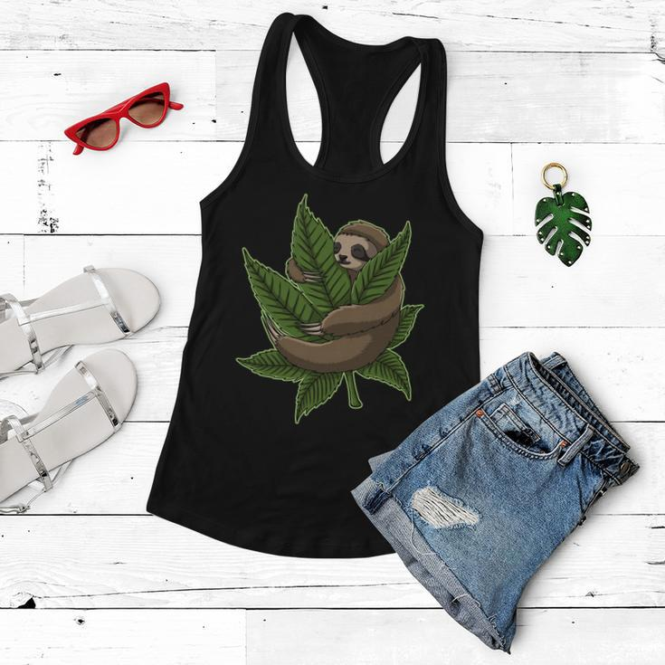 Lazy Sloth Cannabis Leaf Women Flowy Tank