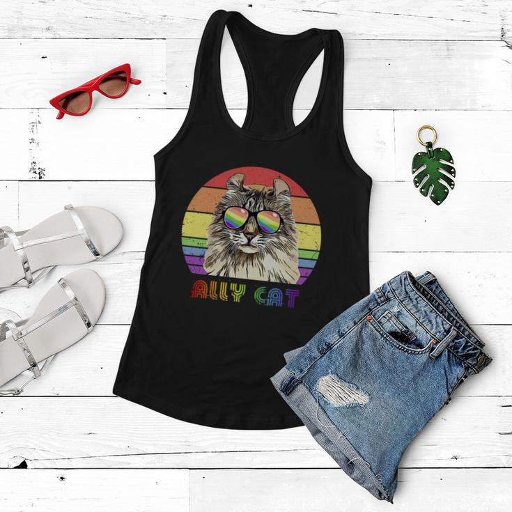 Lgbtq Ally Cat Rainbow Gay Pride Flag Lgbt Funny Gift Women Flowy Tank