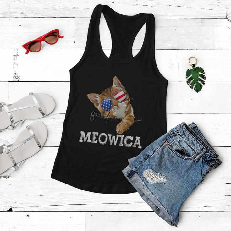 Meowica American Flag Cool Joke Cat Sunglusses 4Th Of July Women Flowy Tank