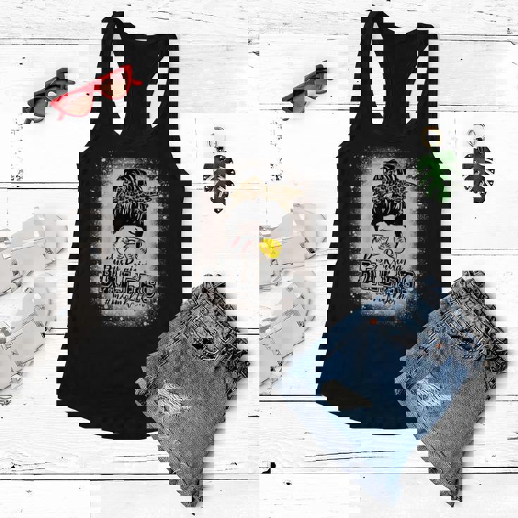 Messy Bun Mom Of Both Baseball Softball Busy Raising Ballers Women Flowy Tank