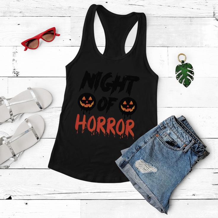 Night Of Horror Pumpkin Halloween Quote Women Flowy Tank