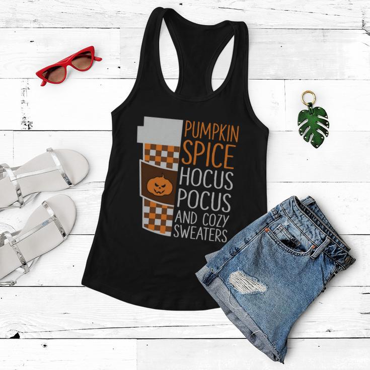 Pumpkin Spice Hocus Pocus And Cozy Sweaters Halloween Quote Women Flowy Tank