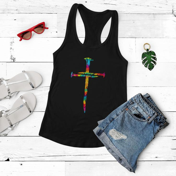 Rainbow Funny Christian Jesus Nail Cross Tie Dye Bible Women Flowy Tank