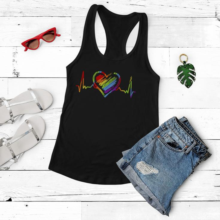 Rainbow Heartbeat Lgbt Gay Pride Great Gift Women Flowy Tank