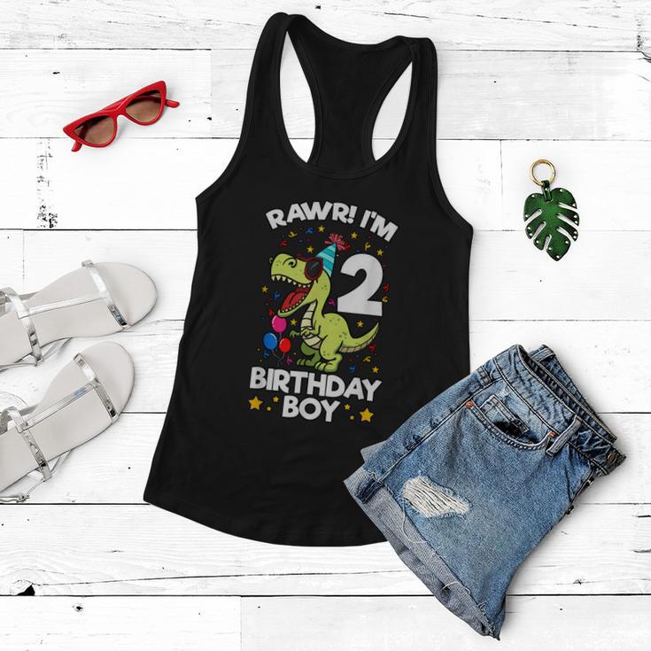 Rawr Im 2 Birthday Boy Dinosaur Trex Themed 2Nd Birthday Women Flowy Tank