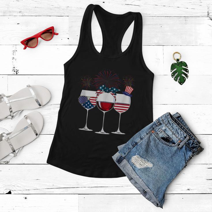 Red White And Blue Wine Glass 4Th Of July Women Flowy Tank