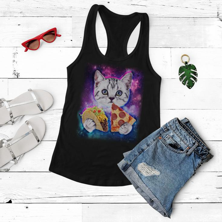 Space Cat Pizza And Tacos Tshirt Women Flowy Tank