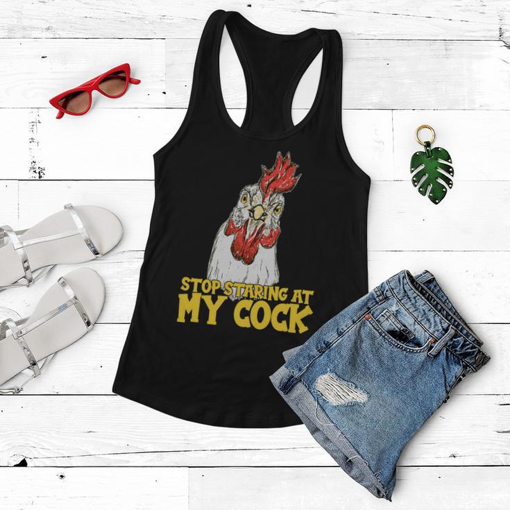 Stop Starring At My Cock Rooster Tshirt Women Flowy Tank