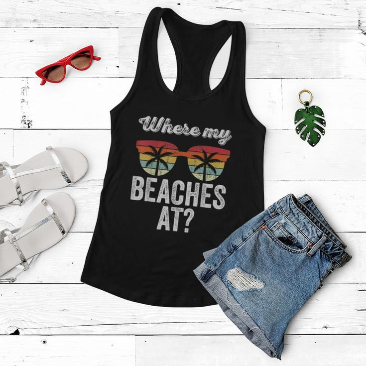 Where My Beaches At Tank Top Funny Beach Vacation Summer Women Flowy Tank