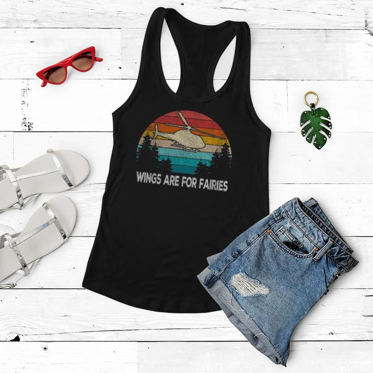 Wings Are For Fairies Funny Helicopter Pilot Retro Vintage Women Flowy Tank