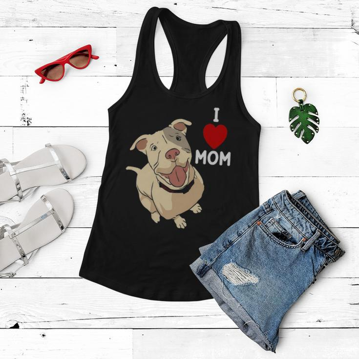 Womens I Love Mom Valentines Day Cute Dog Pitbull Mama V Day Pajama Women Flowy Tank