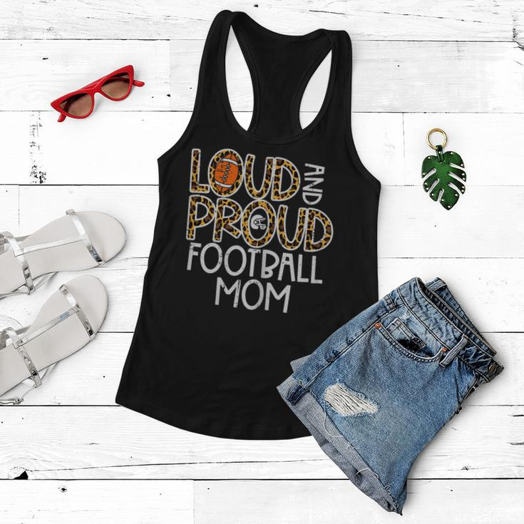 Womens Leopard Loud & Proud American Football Mom Family Mama Mommy Women Flowy Tank