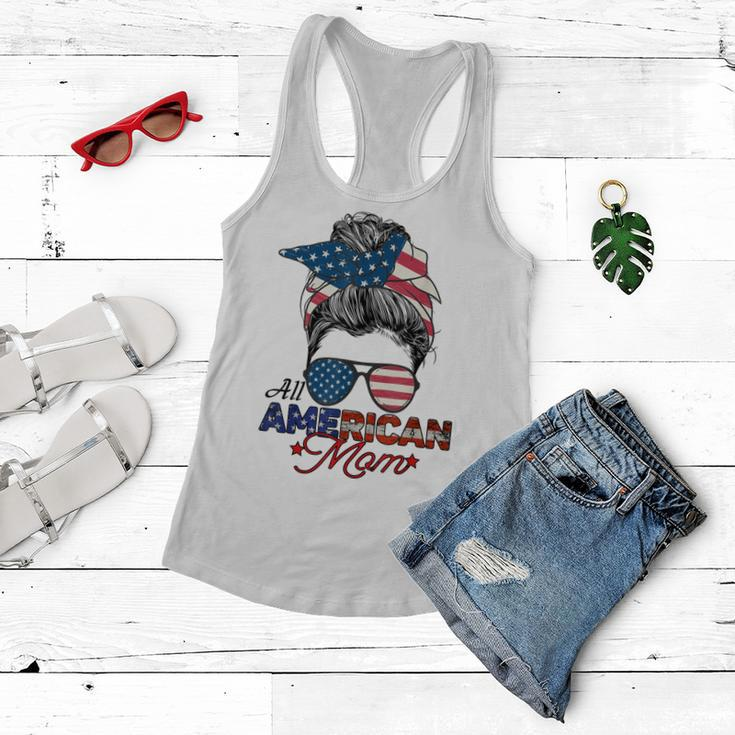 All American Mom 4Th July Messy Bun Us Flag Women Flowy Tank