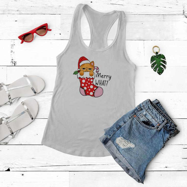 Funny Christmas Cat Merry What Xmas Holiday Women Flowy Tank