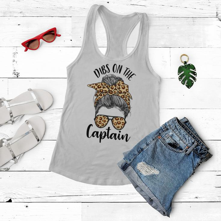 Womens Funny Captain Wife Dibs On The Captain Saying Cute Messy Bun Women Flowy Tank