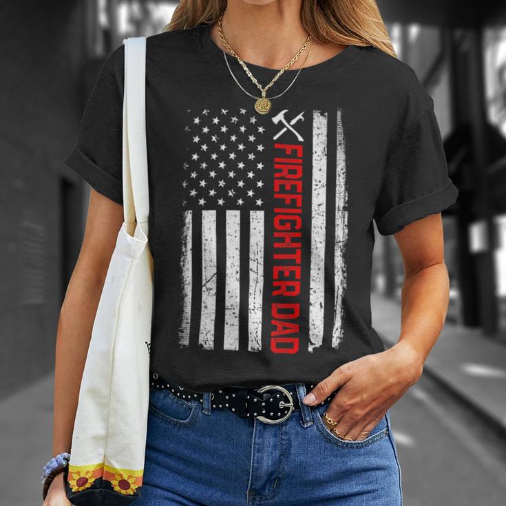 Firefighter Retro American Flag Firefighter Dad 4Th Of July Fathers Day Unisex T-Shirt