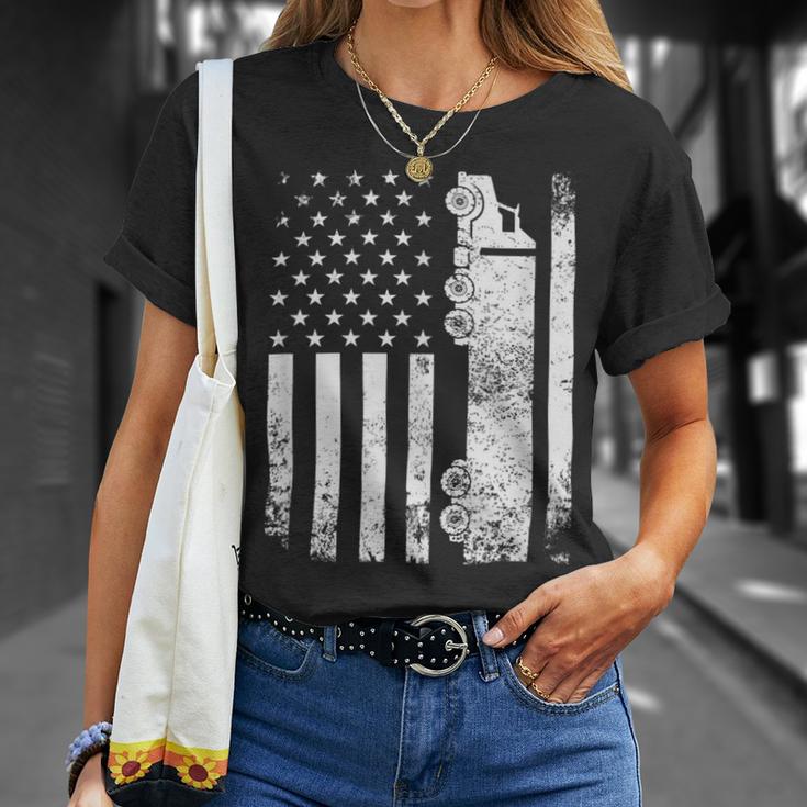 Trucker Trucker American Flag Usa Patriotic Truck Driver Dad Trucker Unisex T-Shirt