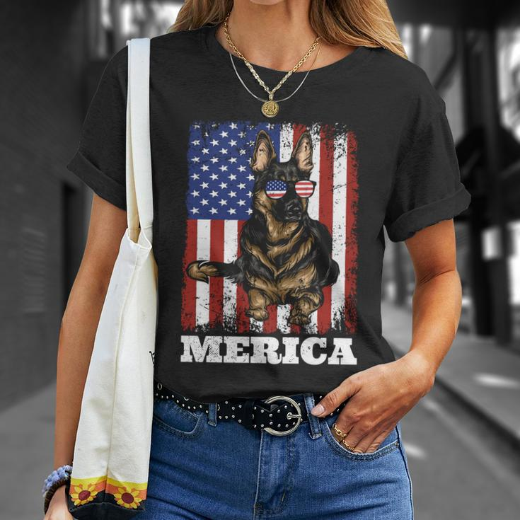 4Th Of July German Shepherd Dog American Flag Merica Cute Gift Unisex T-Shirt Gifts for Her