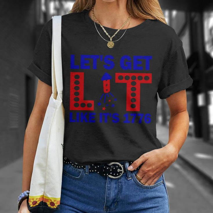 4Th Of July Lets Get Lit Fire Work Proud American Unisex T-Shirt Gifts for Her