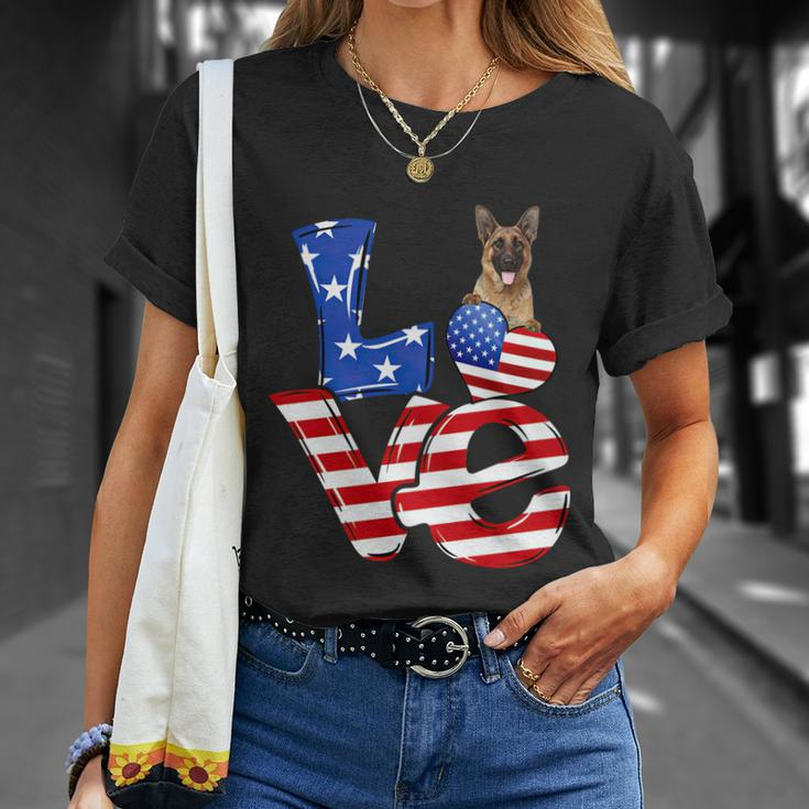 4Th Of July Patriotic Love German Shepherd American Flag Gift Unisex T-Shirt Gifts for Her
