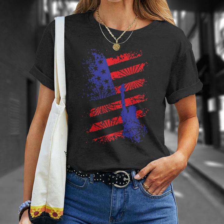 4Th Of July Usa Flag American Patriotic Statue Of Liberty Unisex T-Shirt Gifts for Her