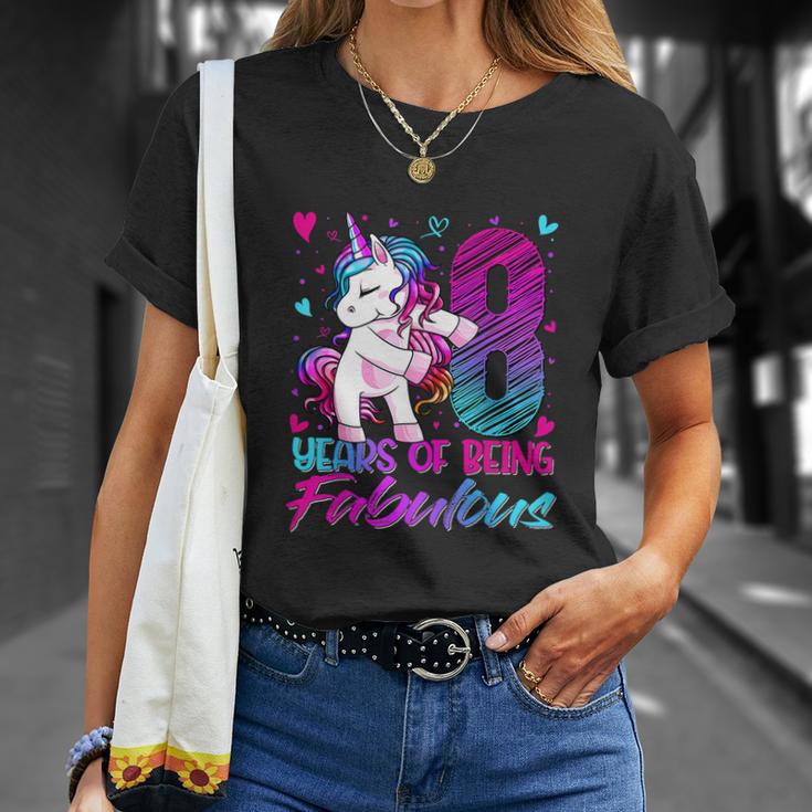 8Th Birthday 8 Year Old Girl Flossing Funny Unicorn Party Unisex T-Shirt Gifts for Her