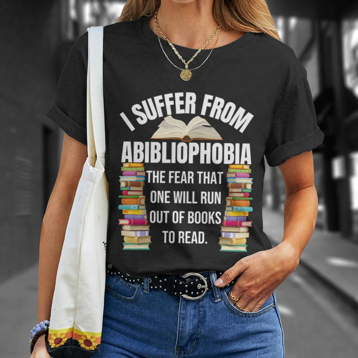 Abibliophobia Funny Reading Book Lover Bookworm Reader Nerd Cool Gift Unisex T-Shirt Gifts for Her