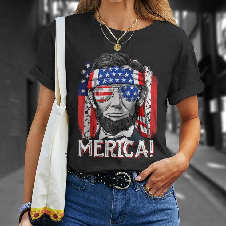 Abraham Lincoln 4Th Of July Merica Men Women American Flag Unisex T-Shirt Gifts for Her