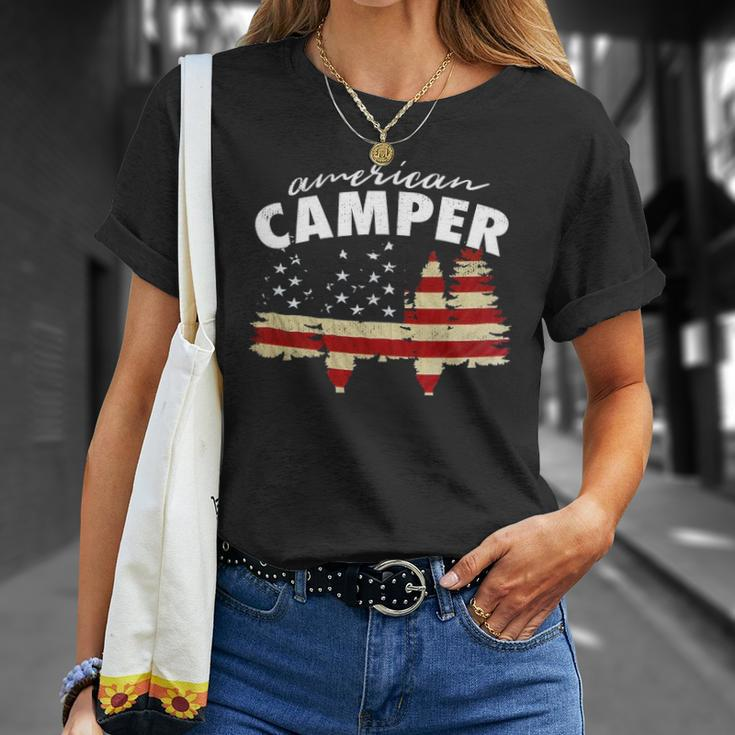 American Camper US Flag Patriotic Camping Unisex T-Shirt Gifts for Her